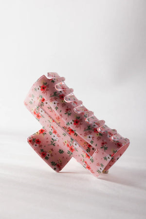 Floral Rectangle Claw Clip in Pink