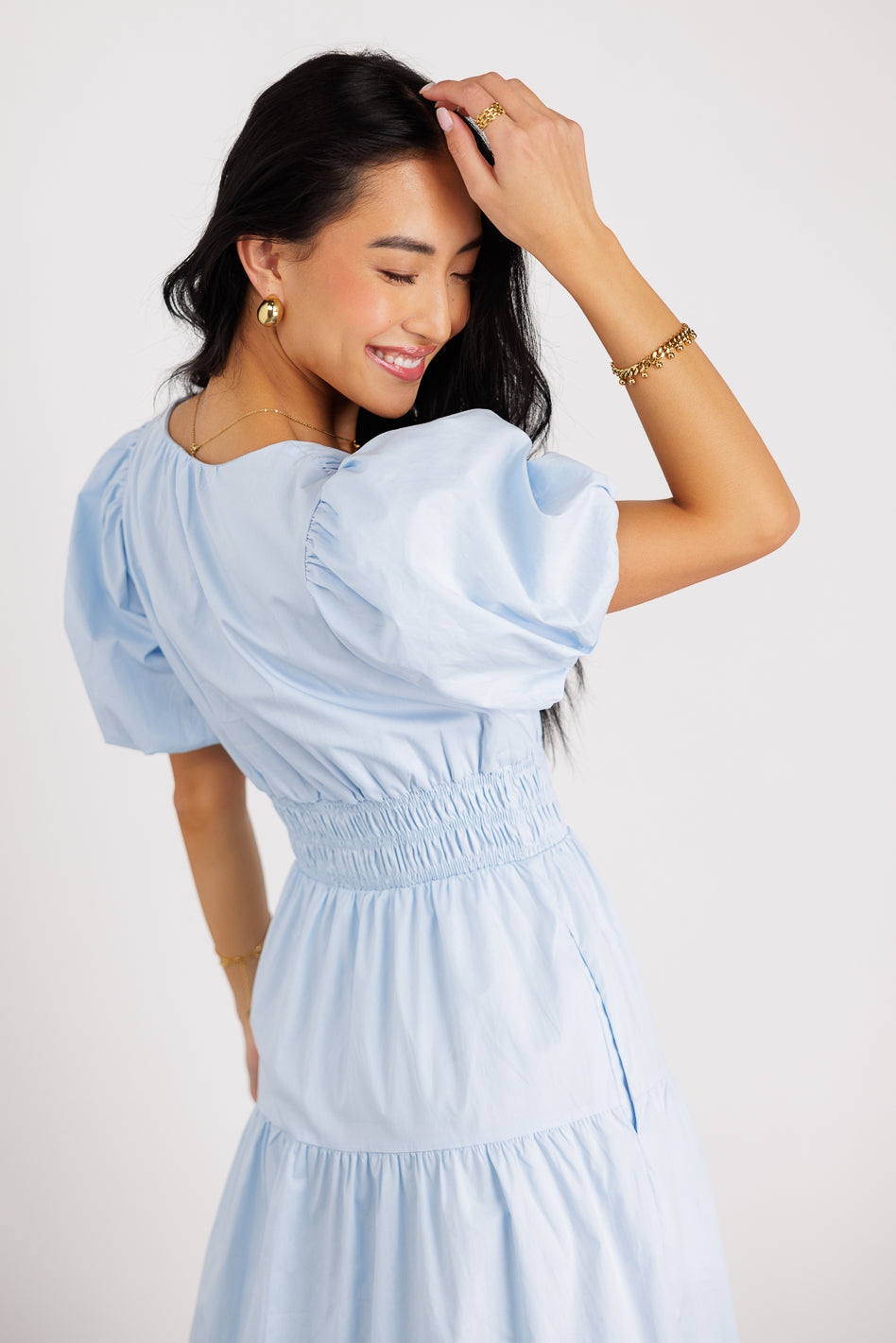sky blue short sleeve dress