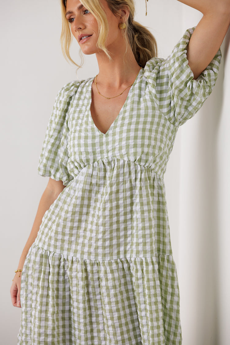 V-Neck dress in sage and white 