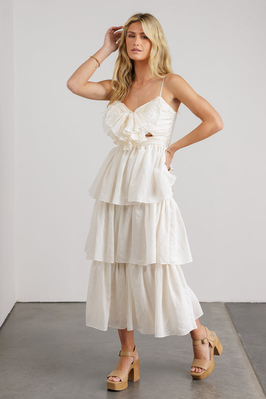 Three layers style skirt midi dress in white