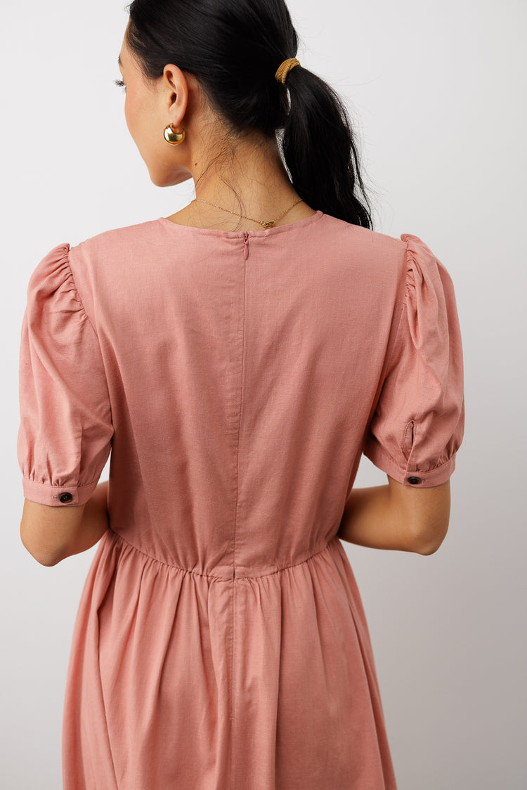 zip up back on pink midi dress