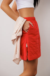 Side zipper mini skirt in red