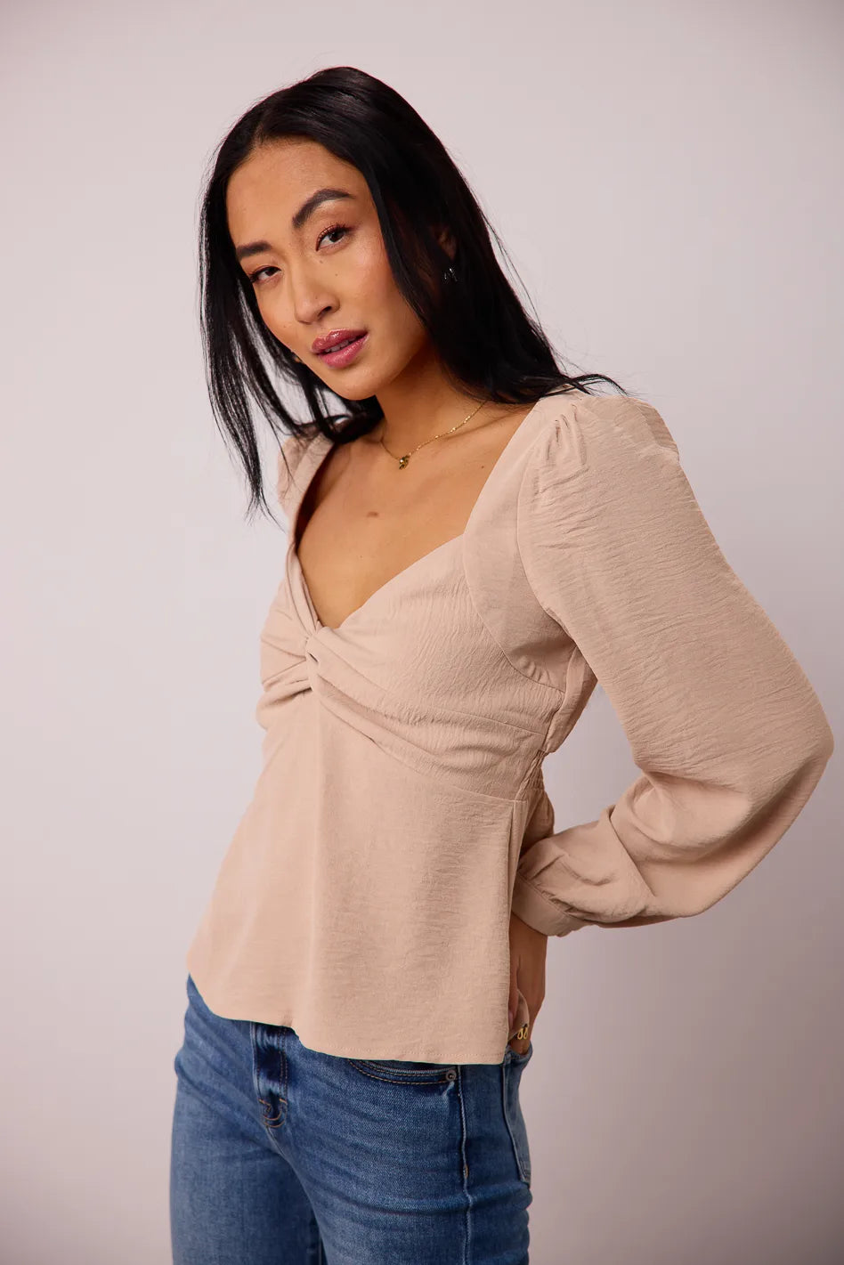 Twisted Wrap Detail Top Beige