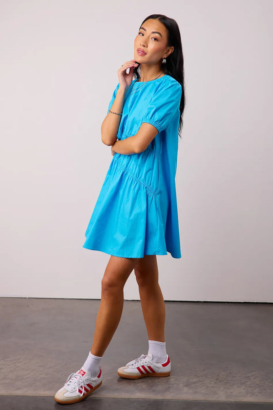 Short sleeves mini dress in blue 