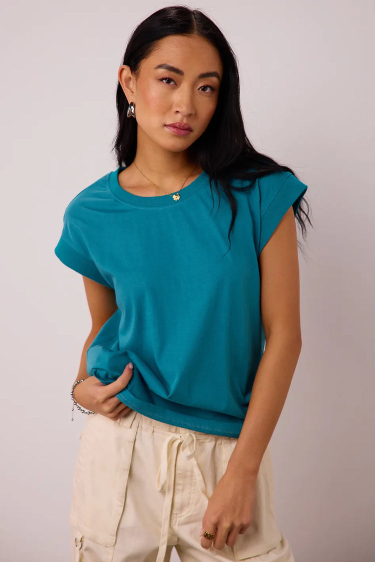 Round neck top in teal 