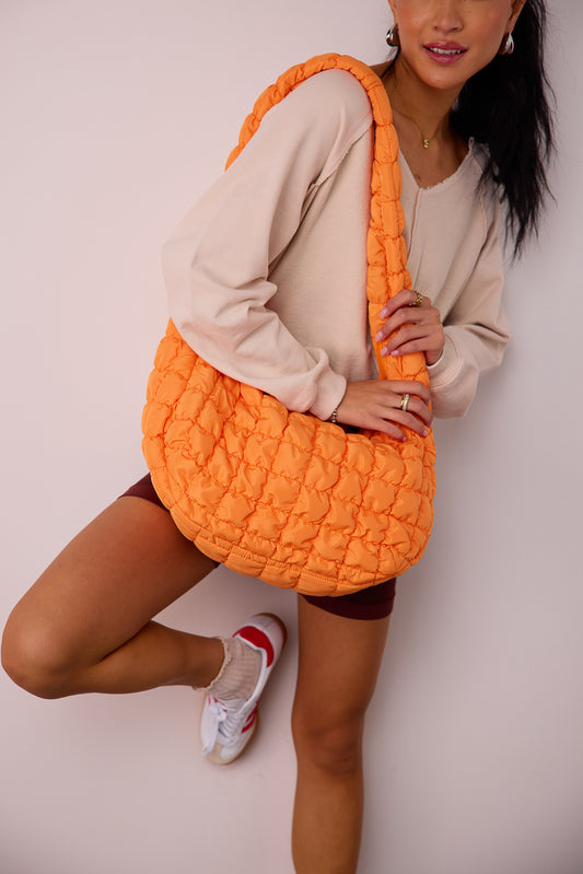 quilted tote bag in orange