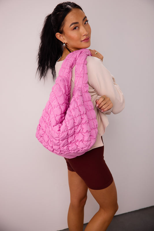 hot pink quilted tote bag