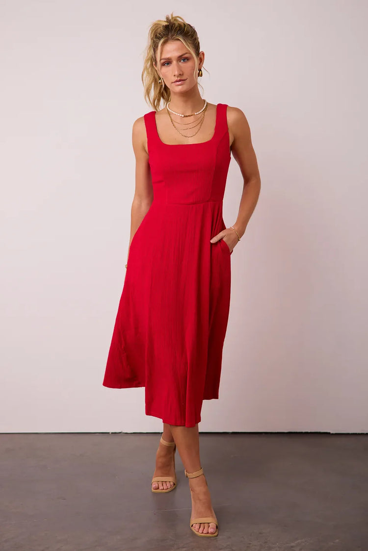 Carmela Midi Dress in Red - FINAL SALE