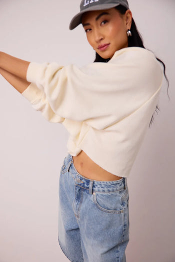 Long sleeves crop top in cream 