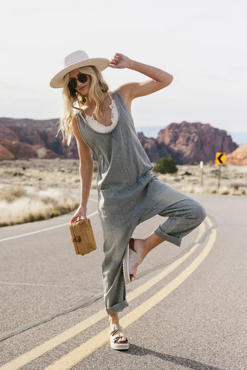Non stretchy denim jumpsuit 