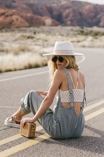 Adjustable strips jumpsuit in denim 
