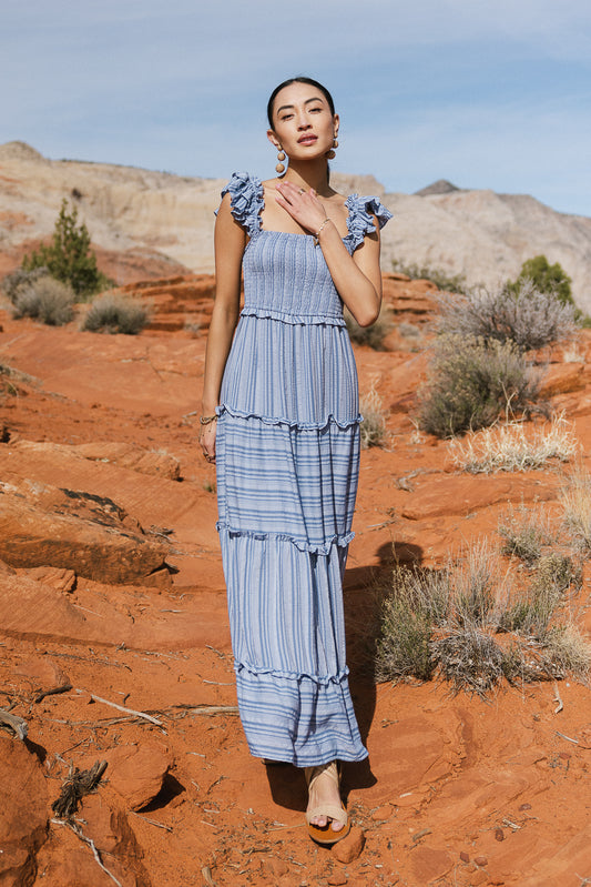 Tiered skirt maxi dress in blue