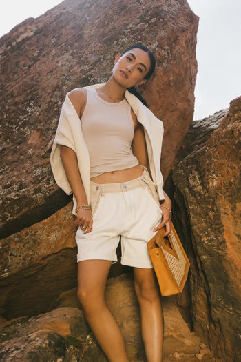 Colorblock denim short 