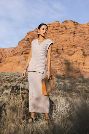 Meilani Ribbed Skirt in Taupe - FINAL SALE