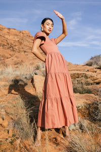 tiered maxi dress with short puff sleeve
