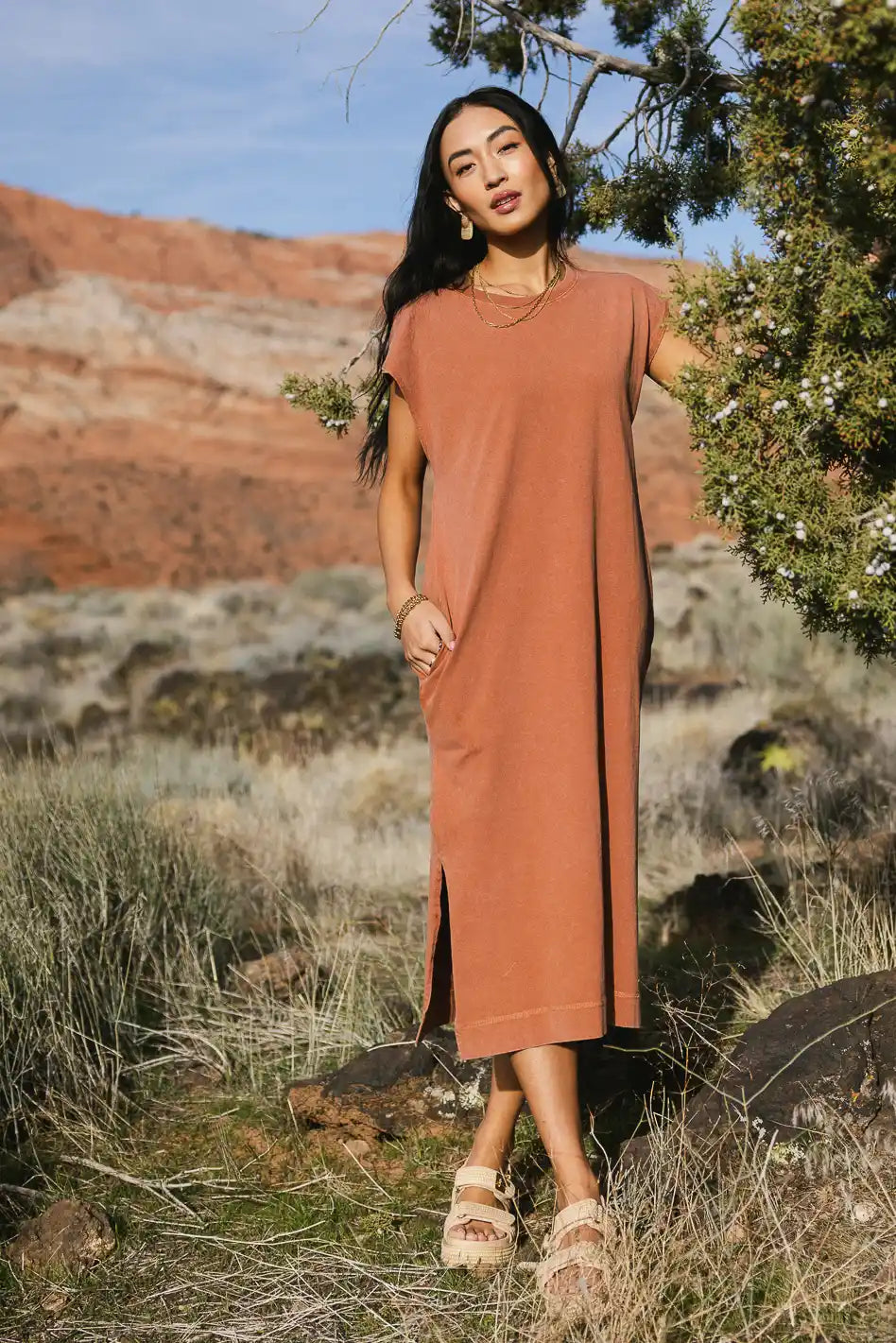 Shelese T-Shirt Dress in Clay - FINAL SALE