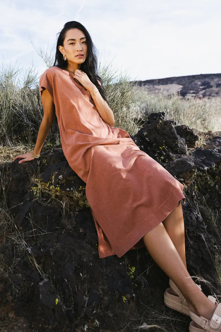 Slit sides dress in clay 