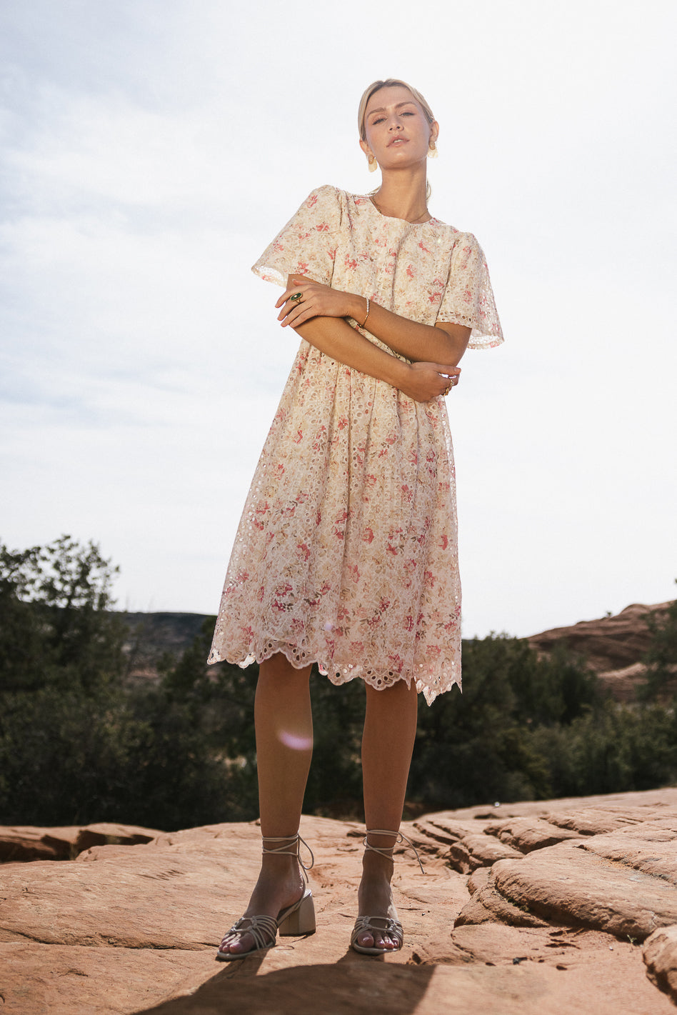 midi dress with eyelet lace detail