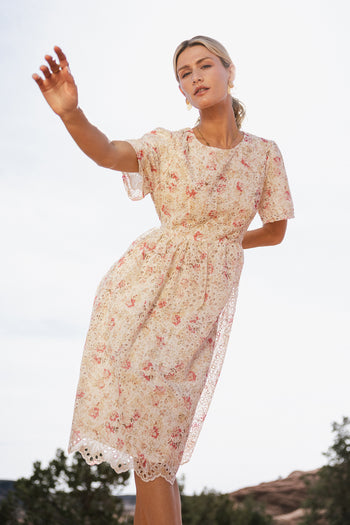 eyelet lace midi dress