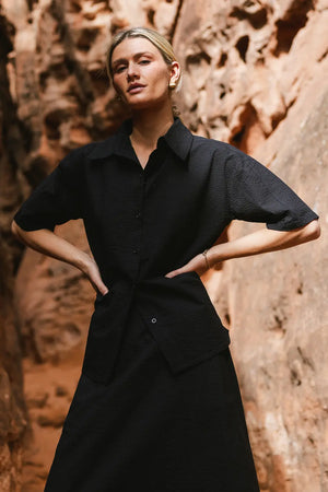 Mallory Textured Button Up in Black - FINAL SALE
