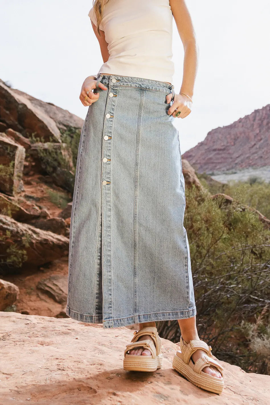 Halle Button Denim Skirt FINAL SALE bohme