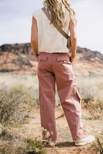 utility pants in mauve