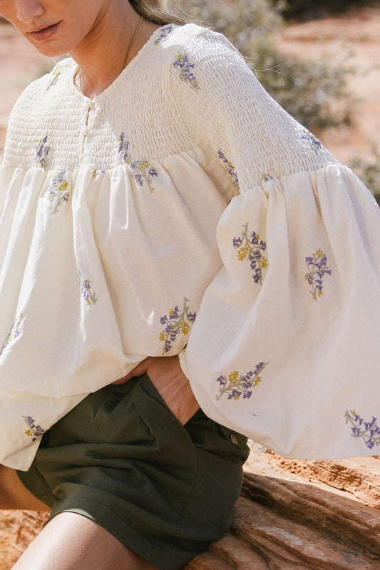 floral embroidered top with front buttons