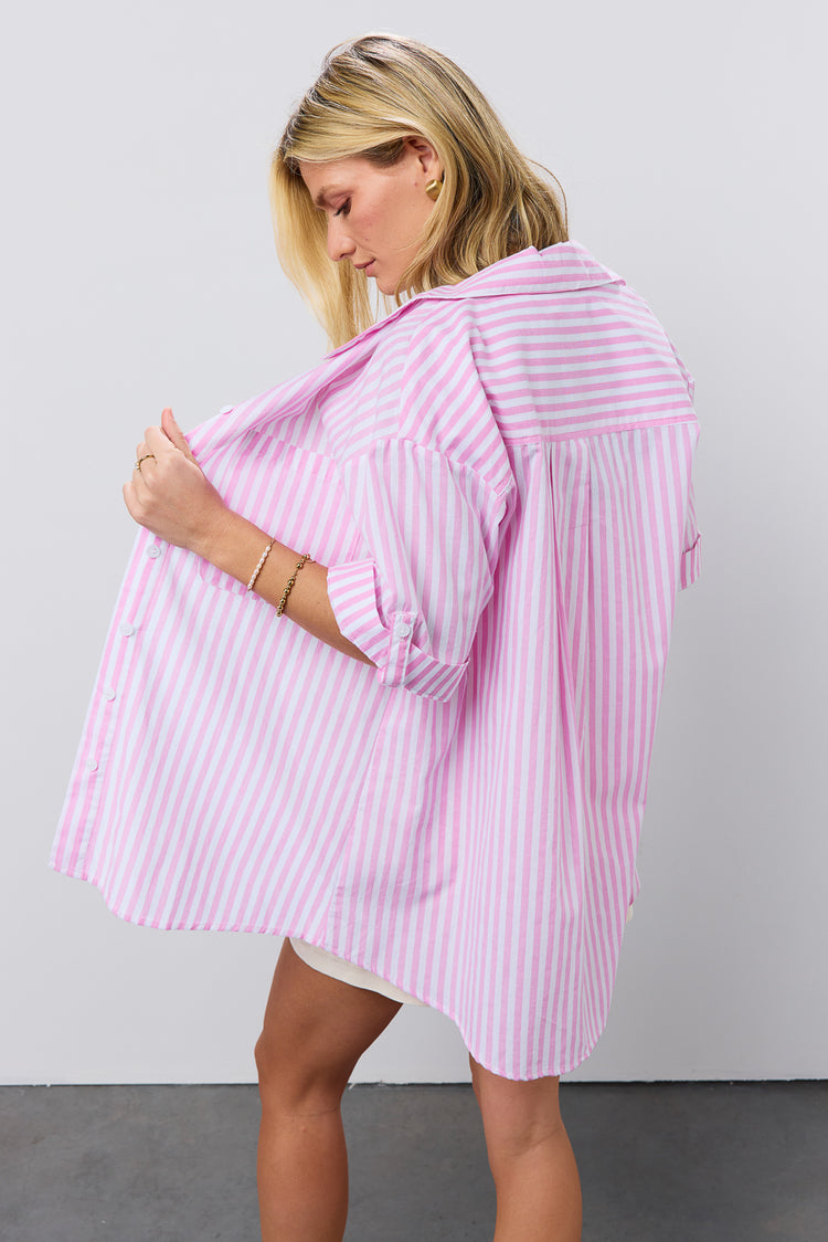 Woven oversized button up in pink