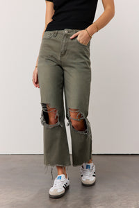 Charlie Distressed Jeans in Army Green