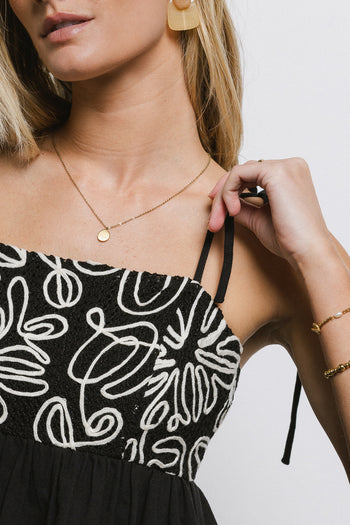 black embroidered mini dress