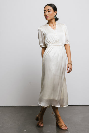 ivory satin midi dress