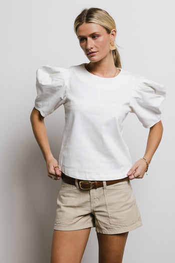 puff sleeve denim blouse