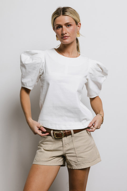 cream puff sleeve denim blouse