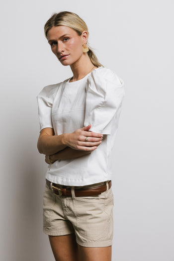 denim puff sleeve top