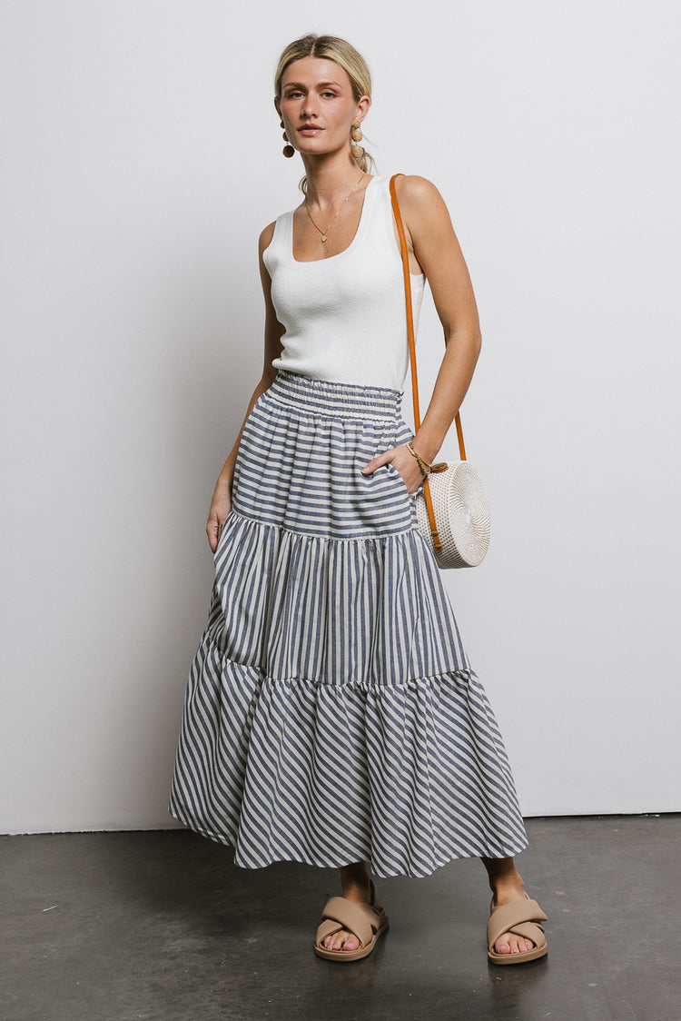 striped maxi skirt in blue