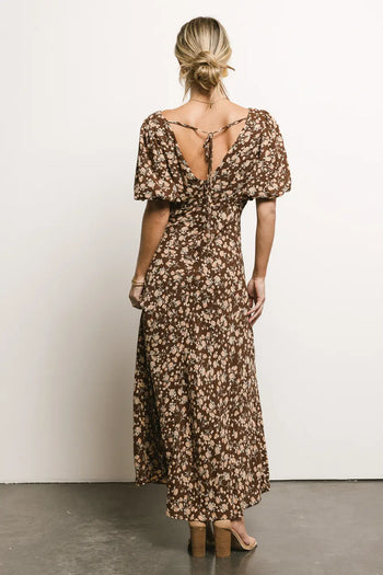 Floral maxi dress in mocha 