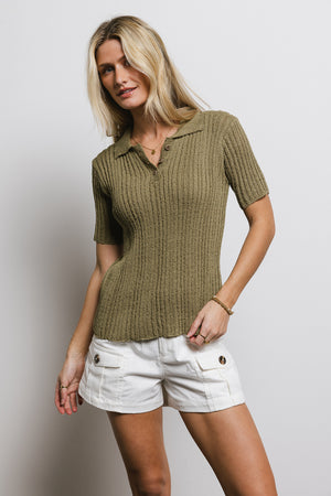 Millie Knit Sweater Top in Olive