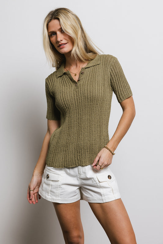 ribbed short sleeve sweater top