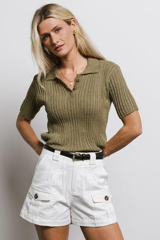 button front ribbed sweater top