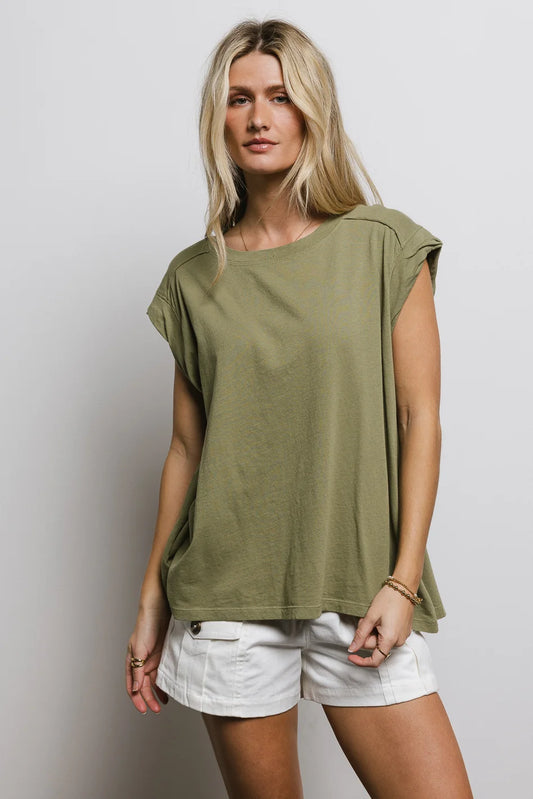 Round neck top in moss