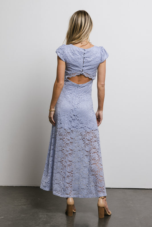 open back lace dress in blue