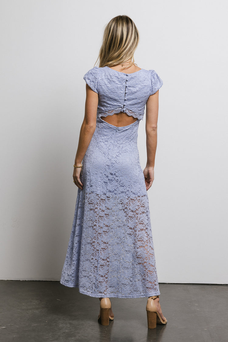 open back lace dress in blue