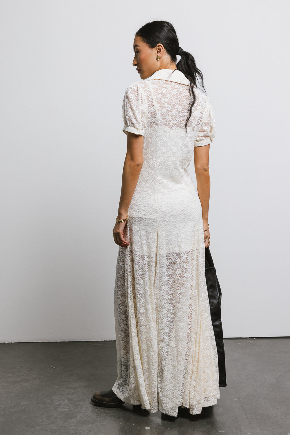 Lace Button Up Dress in Cream FINAL SALE bohme