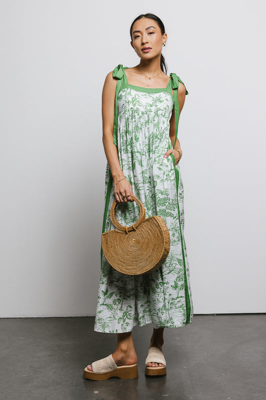 maxi dress with shoulder ties in green