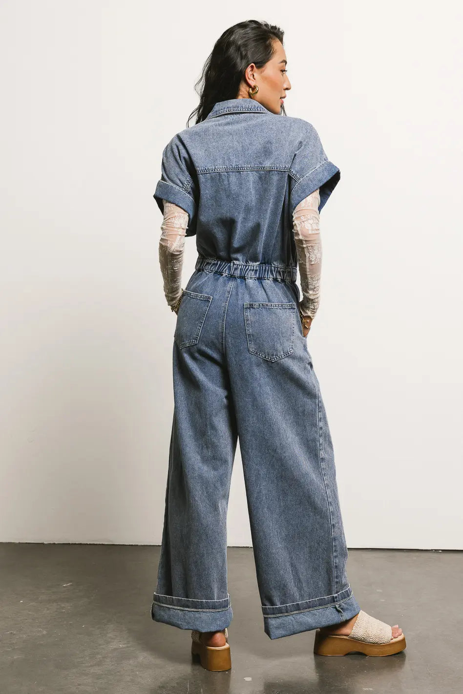 Two back pockets denim jumpsuit 