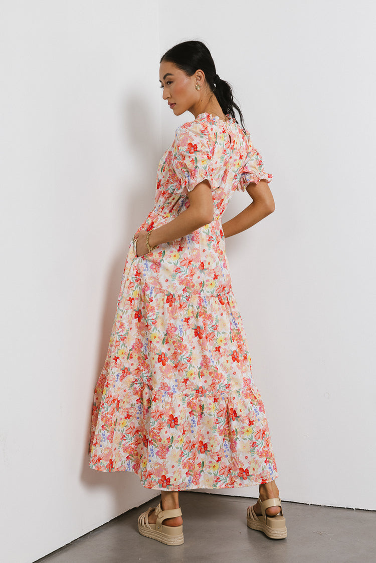cinch waist floral maxi dress