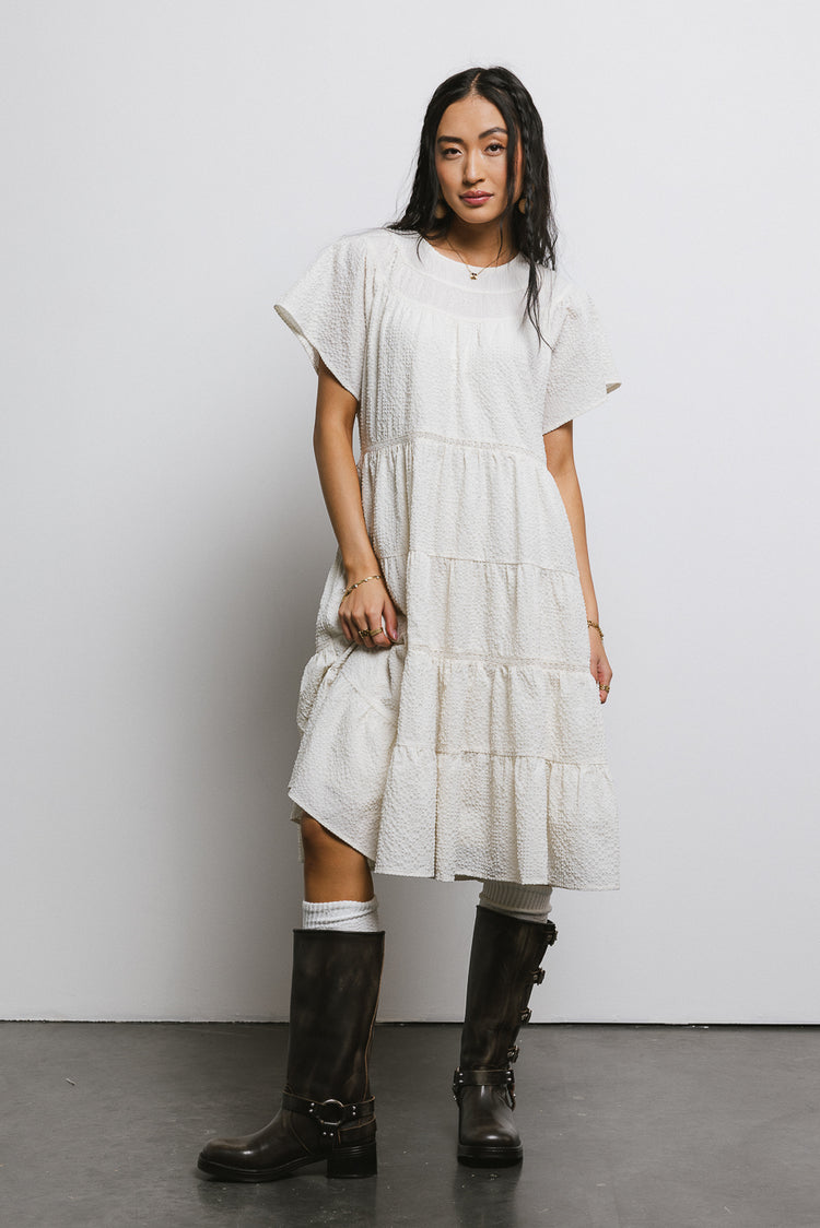 white midi dress with short sleeves