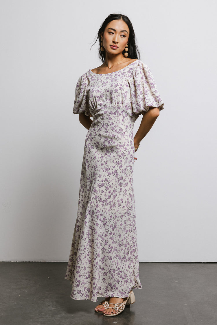maxi floral dress in lilac