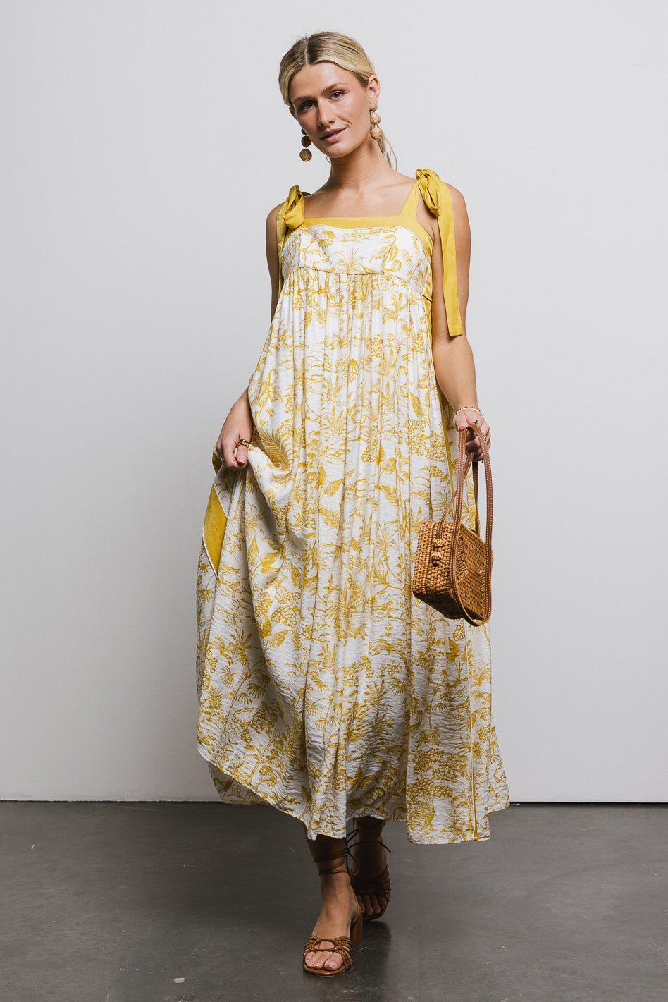 Mustard yellow floral maxi dress best sale