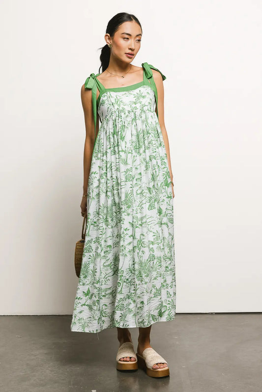 Maxi printed dress in green 